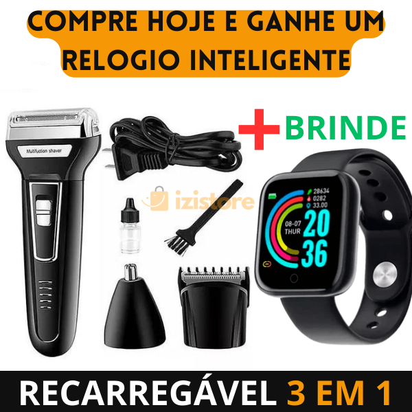 Barbeador Elétrico iziKemei 3 Em 1 (Barba, Cabelo, Nariz) - [FRETE GRÁTIS + RELOGIO INTELIGENTE DE BRINDE HOJE] - izistore